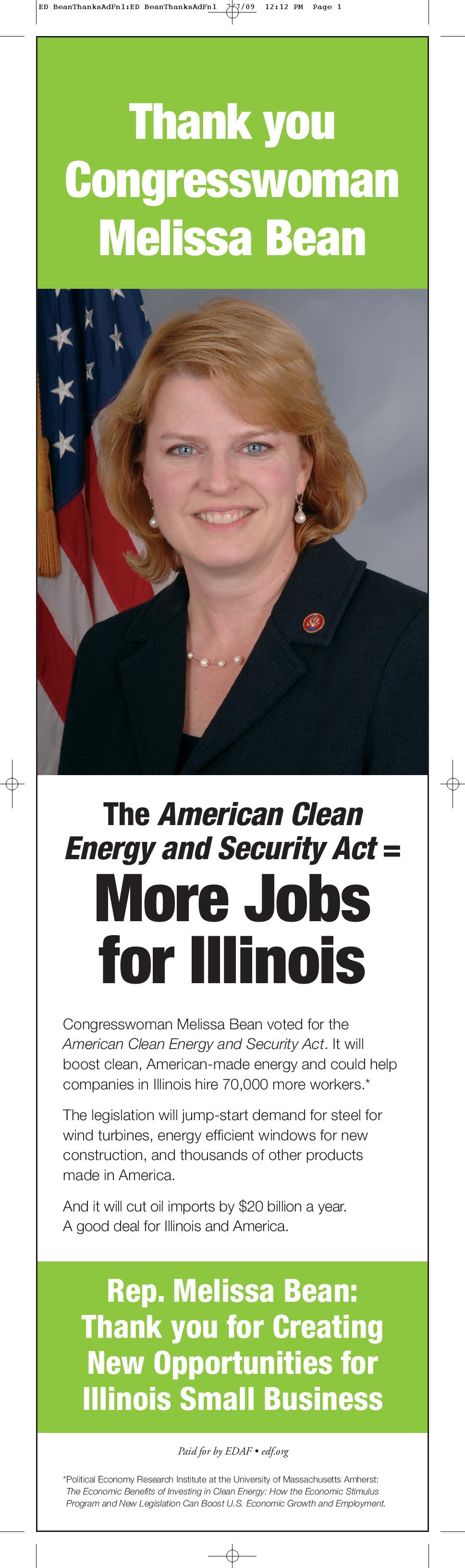 Thank You for Supporting the American Clean Energy and Security Act: Rep. Melissa Bean
