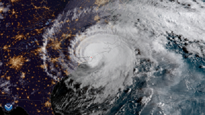 Hurricane Florence hitting North Carolina in 2018.