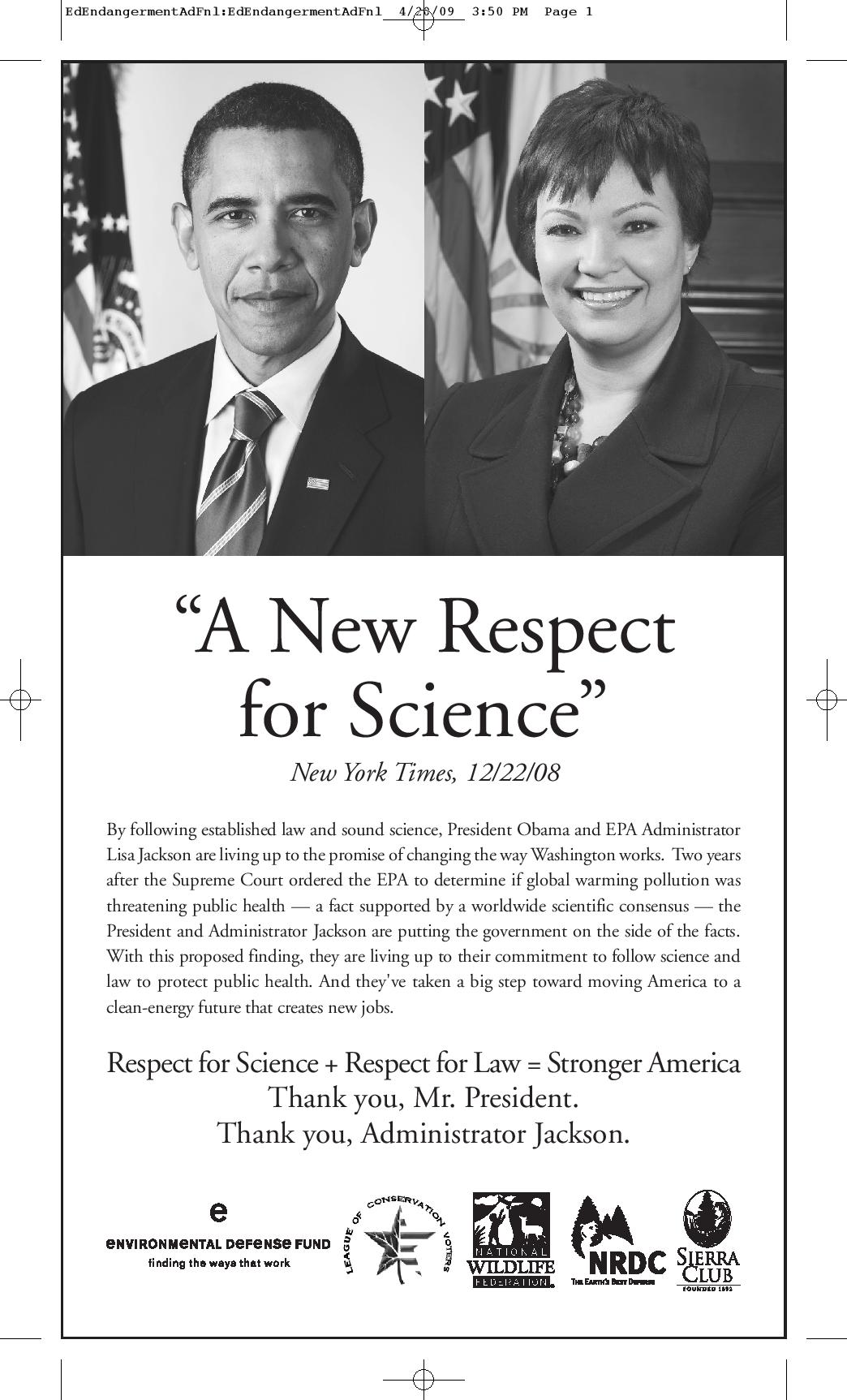 Respect for Science + Respect for Law = Stronger America
