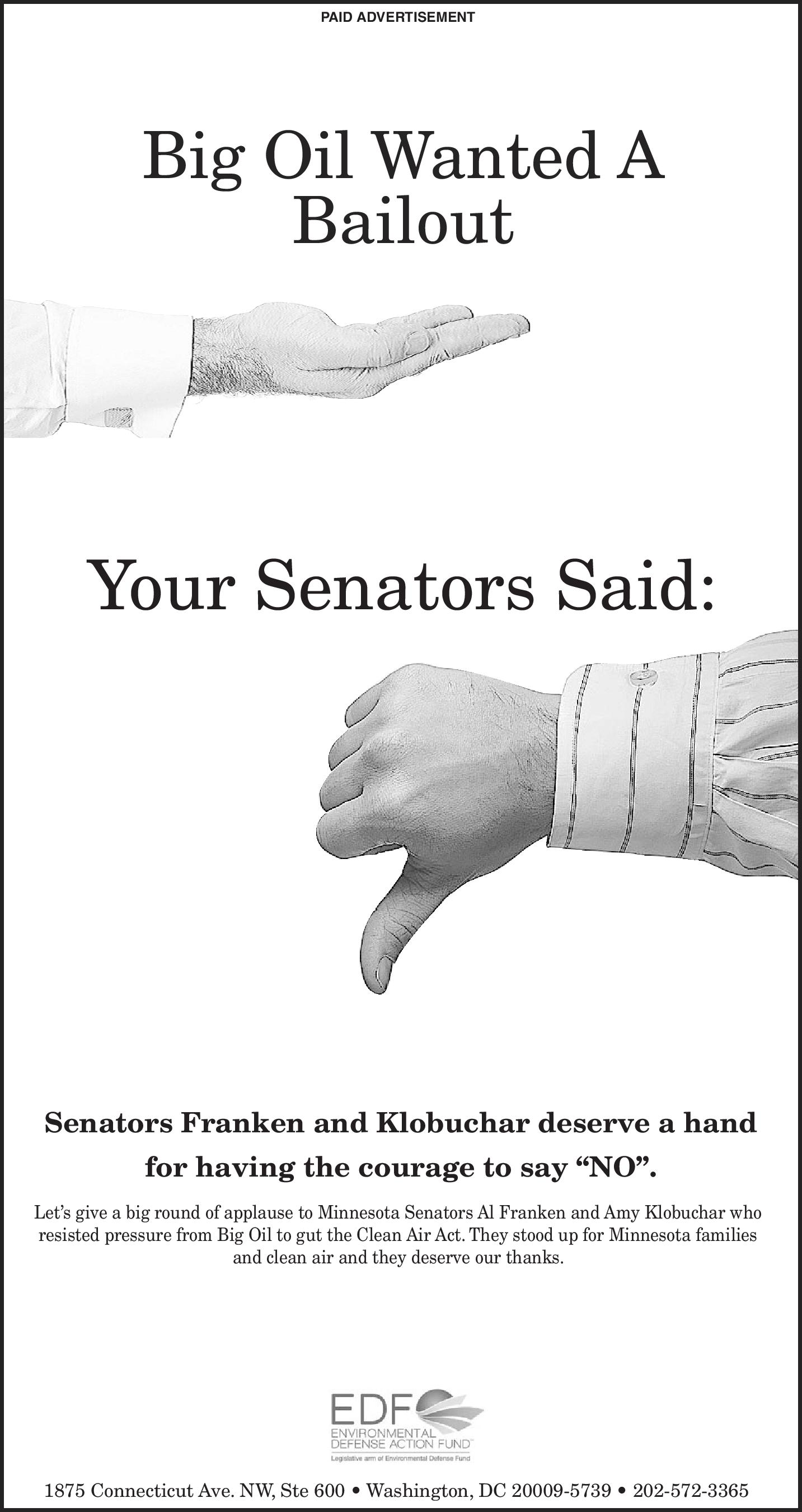 Thank You for Saying "No" to Big Oil: Senators Franken and Klobuchar