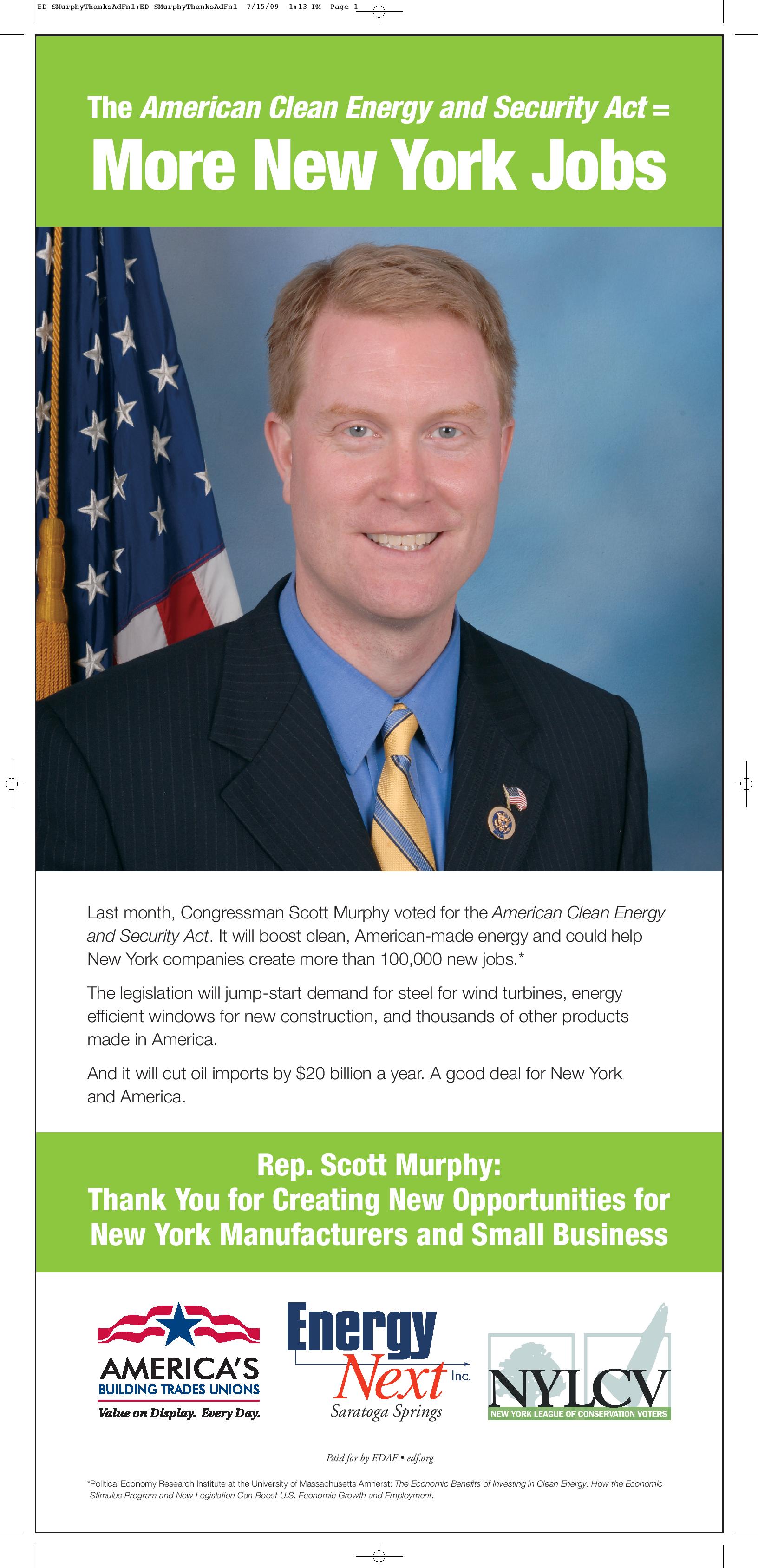Thank You for Supporting the American Clean Energy and Security Act: Rep. Scott Murphy